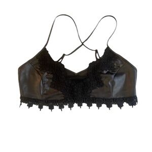 Signature 8, faux leather, lace black, bralette, Small